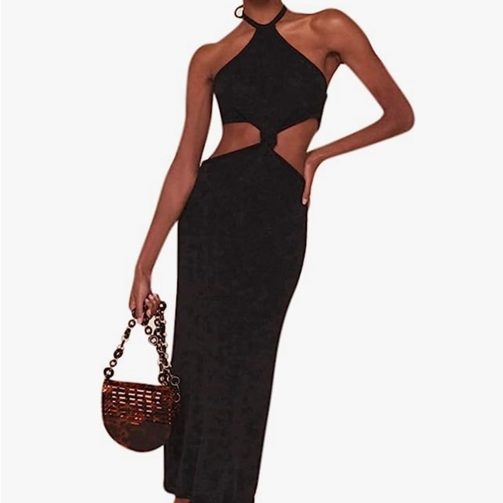 NEW JUMISEE Women Halter Knit Maxi Knot Cut Out Bodycon Long Dress. Size…